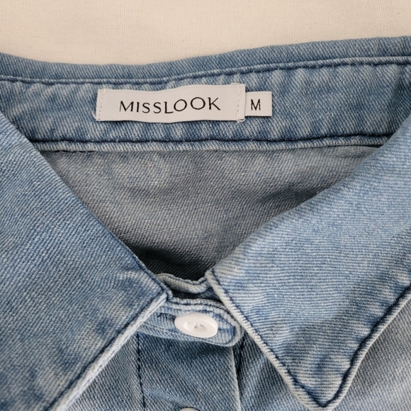 MISSLOOK Women's Long Sleeve Pocket Buttoned Distressed Denim Shirt Dress Size M - Picture 8 of 11